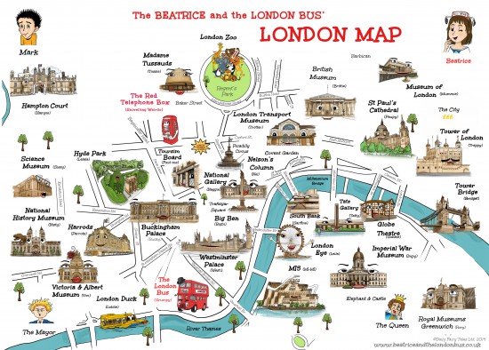 11 Coloured Map THE Beatrice and the London Bus' MAP OF LONDON ...